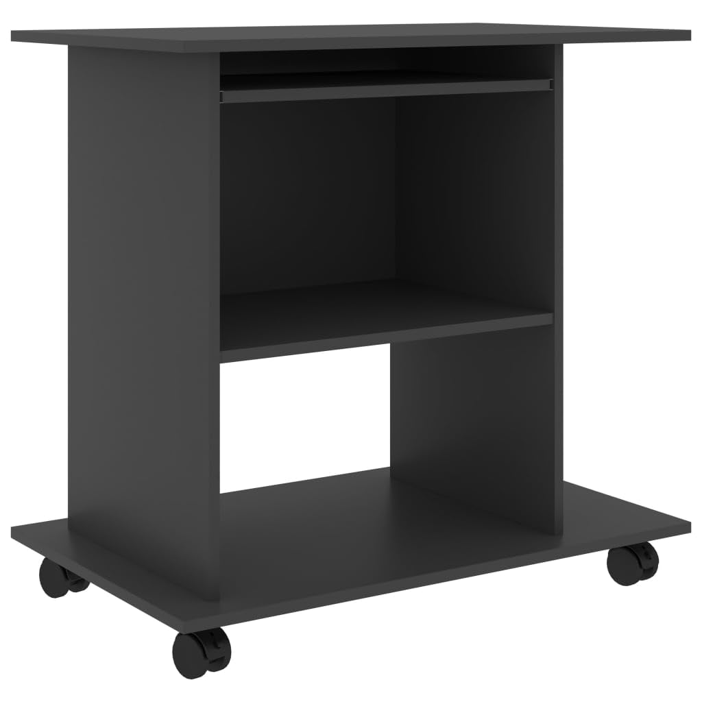 vidaXL Gray Computer Desk - Compact Design with Ample Workspace & Storage, Mobile Castors, Easy Assembly, Ideal for Home Office or Students