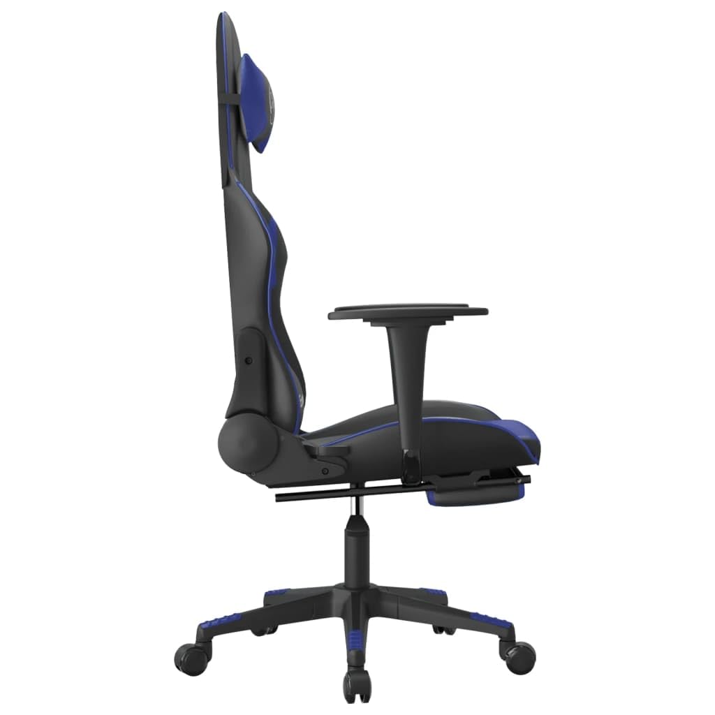 vidaXL Adjustable Gaming Chair with Footrest, Faux Leather, Black and Blue - Swivel Design, Durable Construction, Luxurious Look, Ultimate Comfort for Gamers