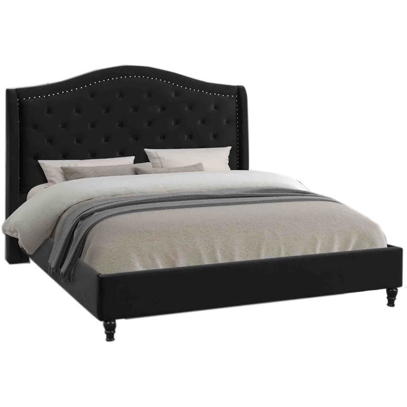 Best Master Furniture Myrick Upholstered Tufted Velvet Platform Bed, Black, King