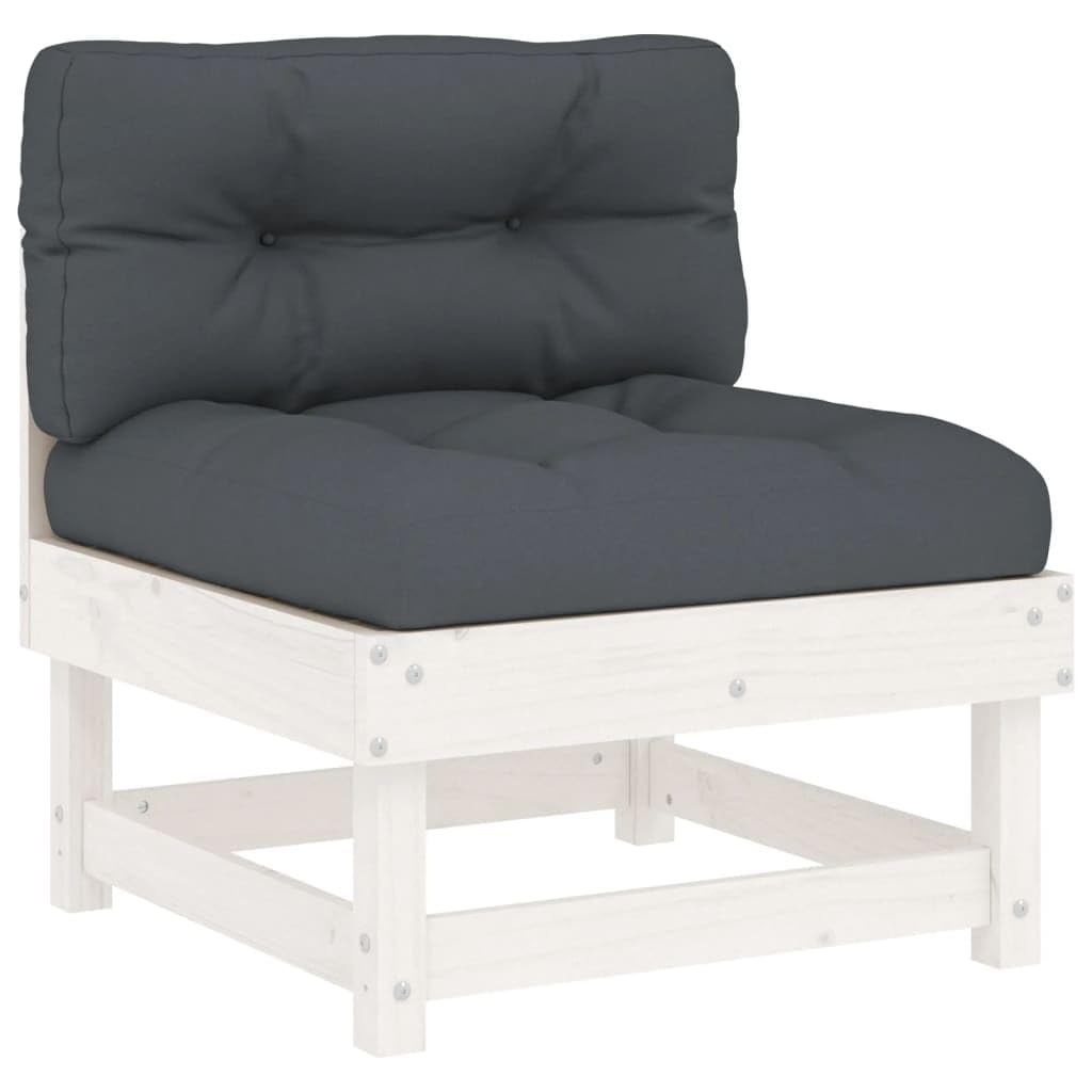 vidaXL Solid Wood Pine Middle Sofa - White | Sturdy Outdoor Furniture with Thickly Padded Cushions | Versatile Modular Design | Ideal for Garden, Patio and Terrace