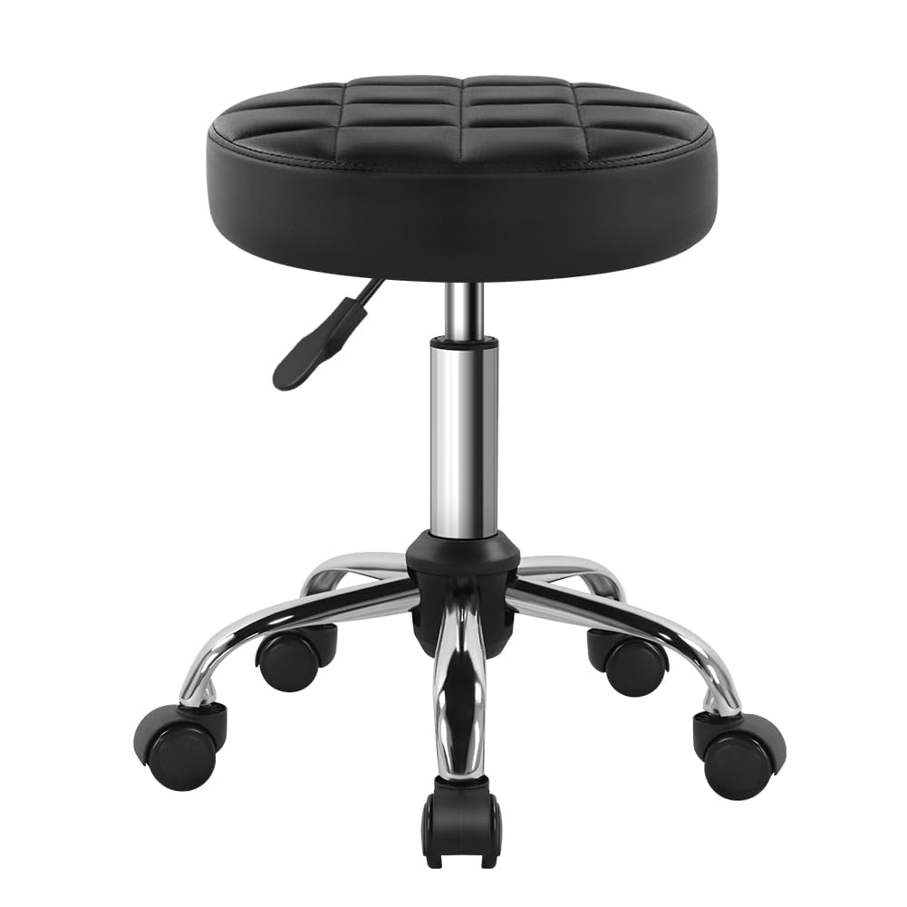 BFTOU Black Classic Swivel Stool with Wheel for Salon Work Home SPA Shop Height-Adjustable and Cost-Effective Rolling Stool Chai