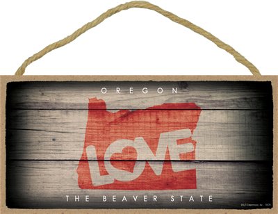 SJT Enterprises, INC. Oregon - State Outline with Love and State Motto - The Beaver State 5' x 10' Wood Plaque Sign (SJT13570)
