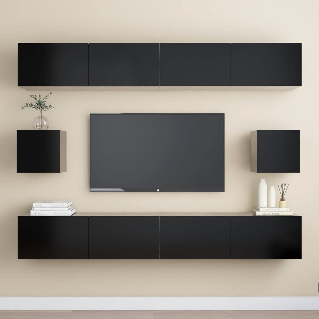 vidaXL TV Cabinet Set 6 Piece TV Stand HiFi Cabinets Plasma Cabinet Home TV Cabinets Stereo TV Units Furniture Black Engineered Wood