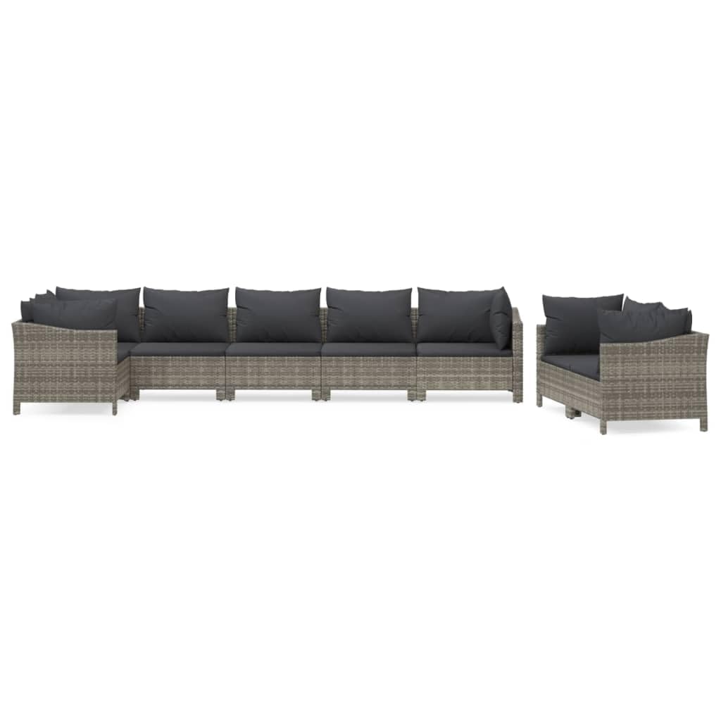 vidaXL Patio Furniture Set 8 Piece, Garden Sofa Set with Cushions, Patio Lounge Set Rattan Outdoor Sectional Sofa, Gray Poly Rat