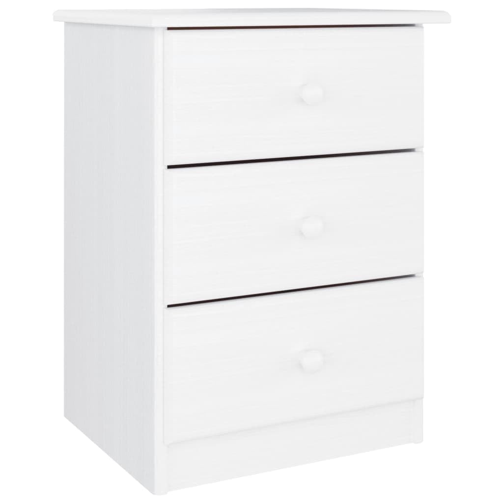 vidaXL ALTA Bedside Cabinet - White, Solid Pine Wood Construction with 3 Drawers, Easy Maintenance, Ideal Bedroom Furniture