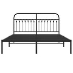 vidaXL Metal Bed Frame with Headboard - Black Steel, Double/Full Size, 59.1" x 78.7", Extra Storage Space, Sturdy and Durable, Ideal for Bedrooms