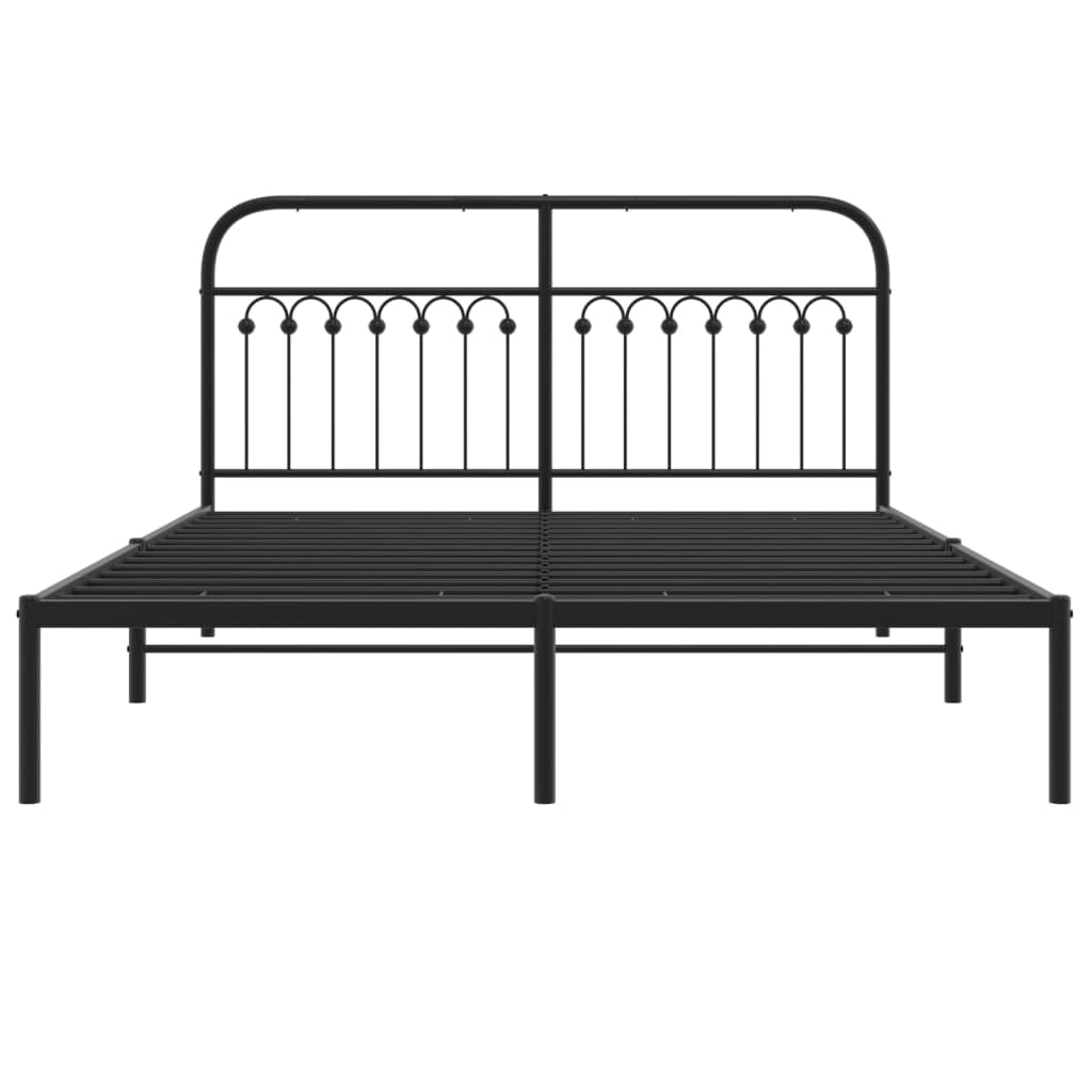 vidaXL Metal Bed Frame with Headboard - Black Steel, Double/Full Size, 59.1" x 78.7", Extra Storage Space, Sturdy and Durable, Ideal for Bedrooms