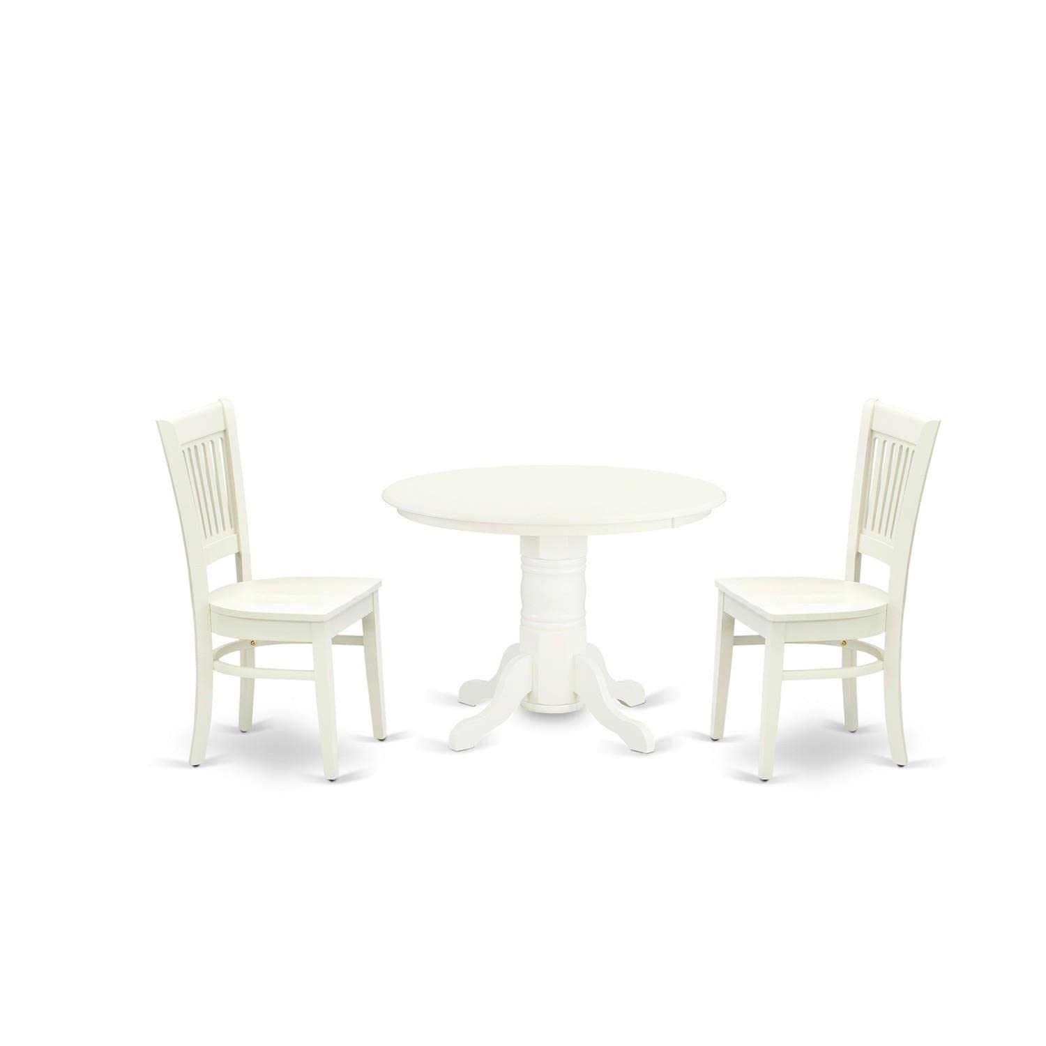 East West Furniture Shva3-Lwh-W 3 Piece Modern Dining Table Set Contains A Round Kitchen Table With Pedestal And 2 Kitchen Dining Chairs, 42X42 Inch, Linen White