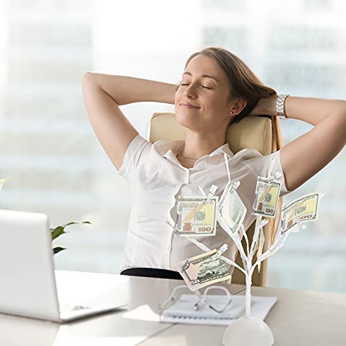 Honoson Christmas Led Tabletop Branches Decor Money Tree Gift Holder Night Light Fairy Tree Holder With 32 Clear Clips For Displ