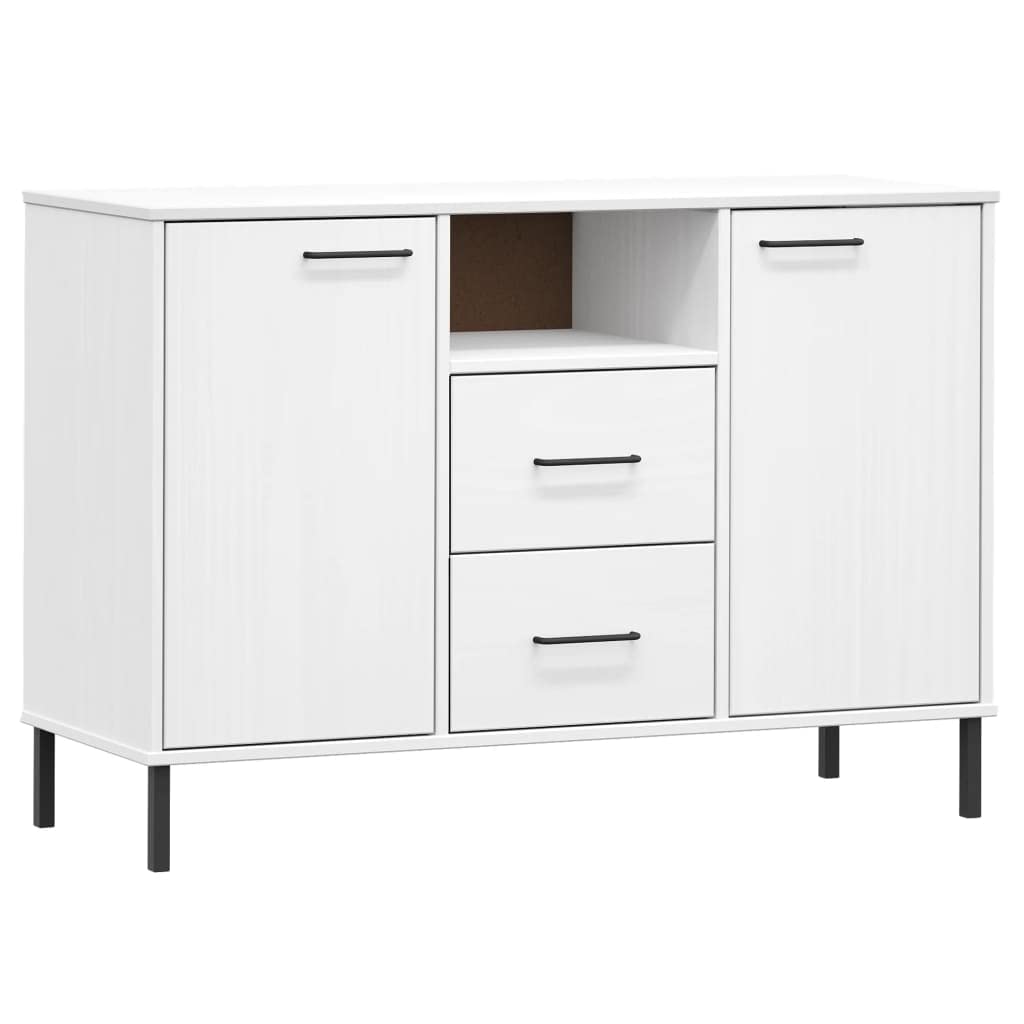 vidaXL Oslo Solid Pine Wood Sideboard with Metal Legs, Multi-Compartment Storage Cabinet, Sturdy Top for Home Decor Display, Rustic White, 44.5&quot;x15.7&quot;x30.3&quot;