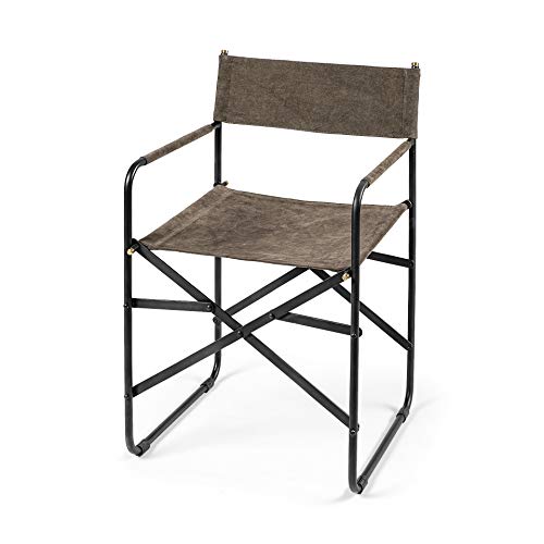 HomeRoots Brown Leather with Black Iron Frame Dining Chair