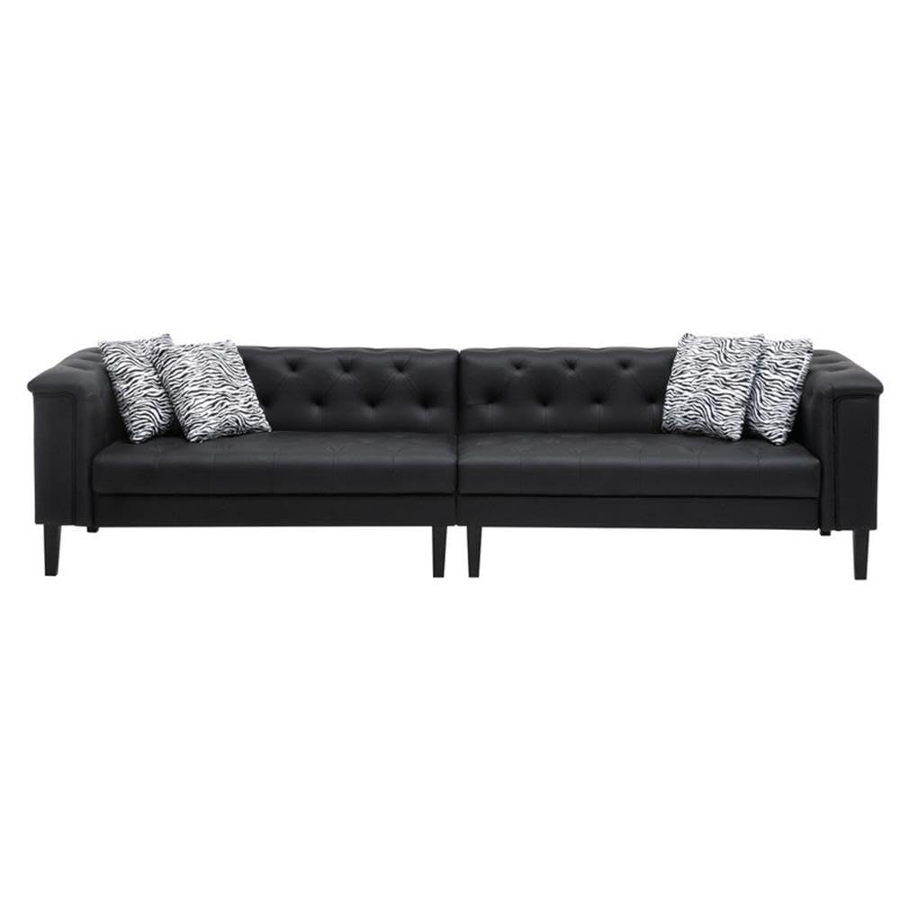 Lilola Home Sarah Black Vegan Leather Tufted Sofa Ottoman Living Room Set - Thumbnail 4