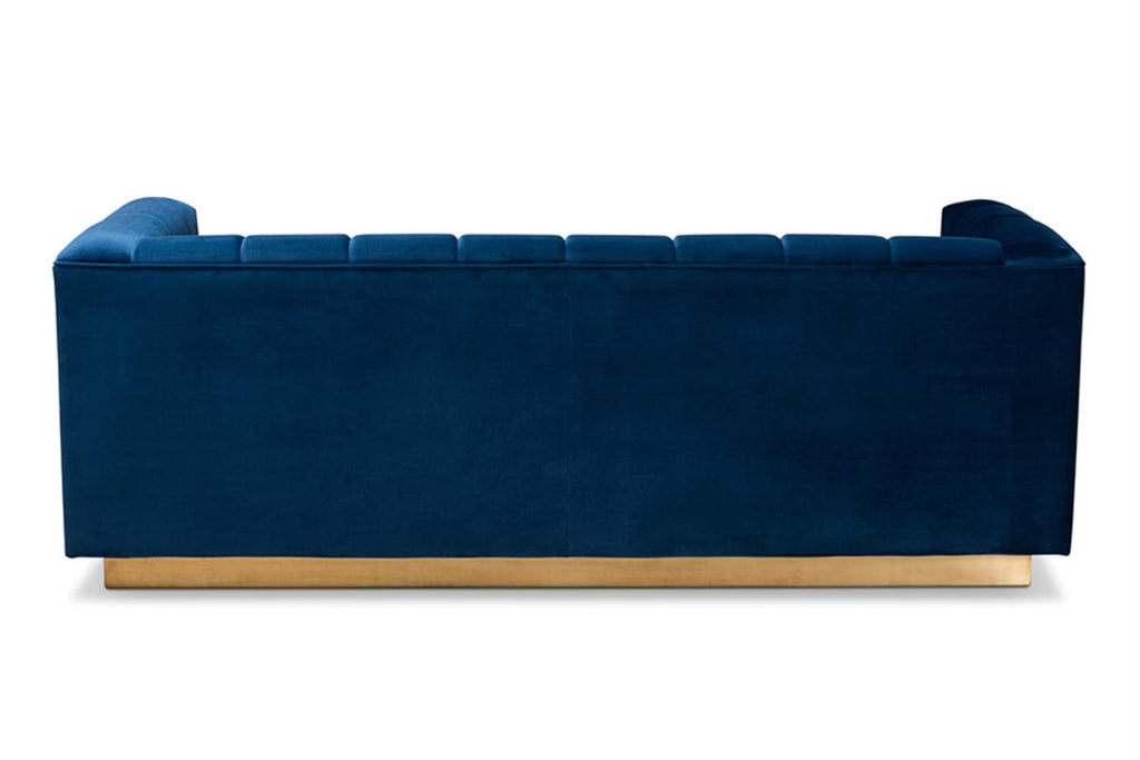 Baxton Studio Loreto Glam and Luxe Navy Blue Velvet Fabric Upholstered Brushed Gold Finished Sofa