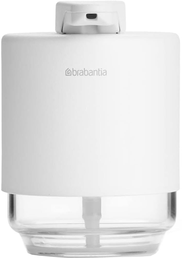 Brabantia Mindset 6.8 oz Hand Soap Lotion Dispenser (Mineral Fresh White) Bathroom, Kitchen Countertop, Non-Drip, Refillable Gla