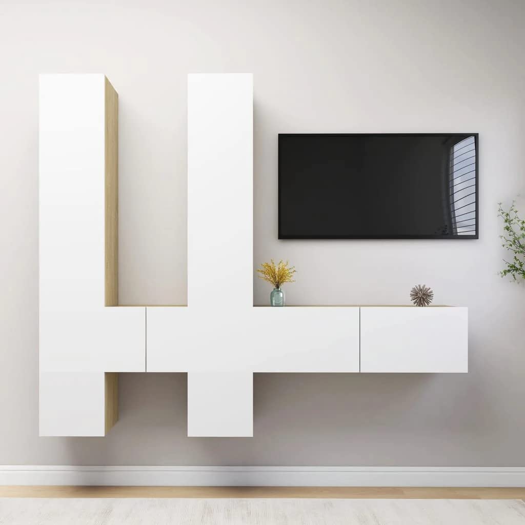 vidaXL TV Cabinet Set 7 Piece Home Indoor Living Room Hanging Wall-Mounted Stereo Plasma HiFi Cabinet TV Unit Furniture Gray Engineered Wood