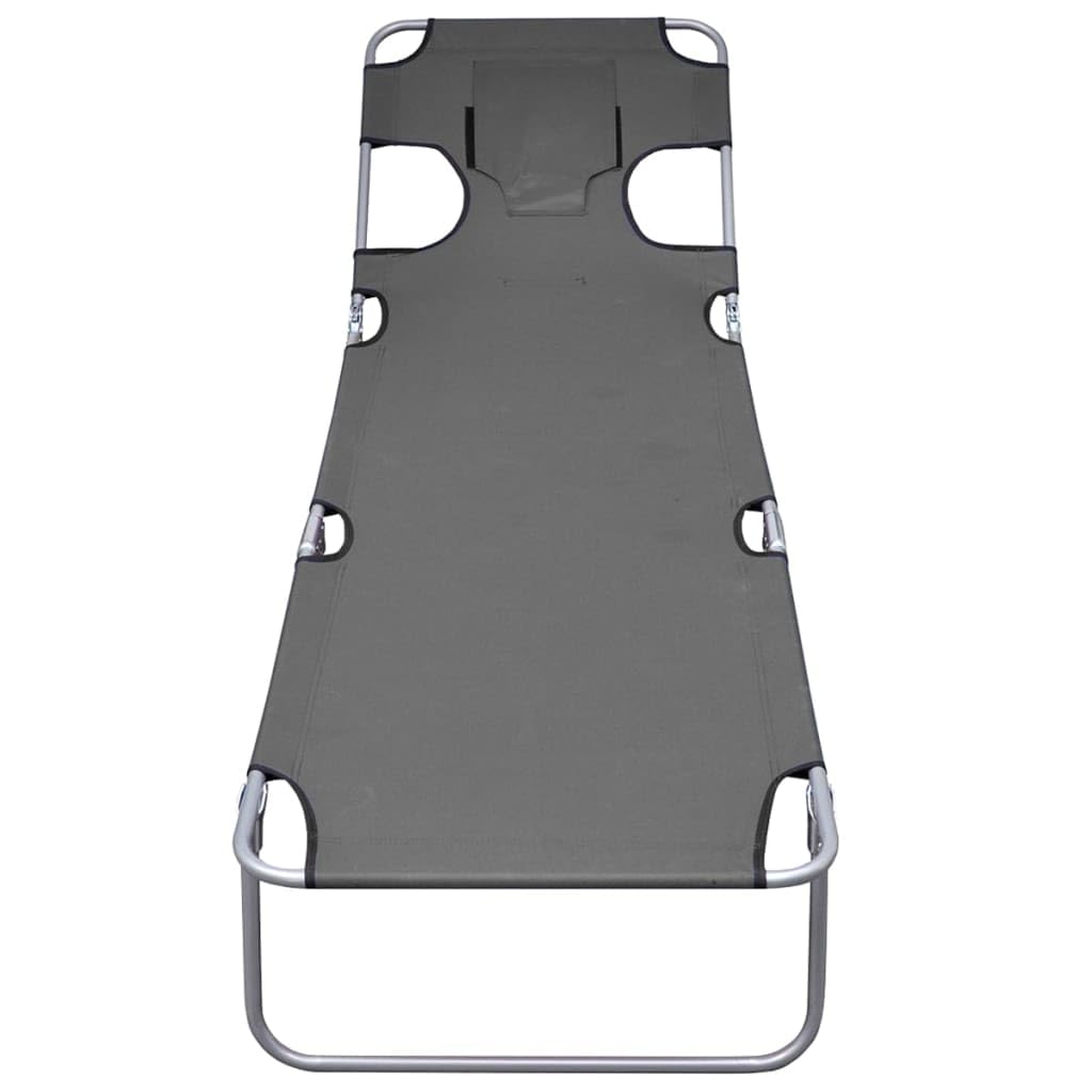 vidaXL Foldable Sunlounger - Adjustable Backrest, Durable Oxford Fabric, Powder-Coated Steel Frame, Easy Storage, Comfortable Head Cushion, Outdoor Use - Gray