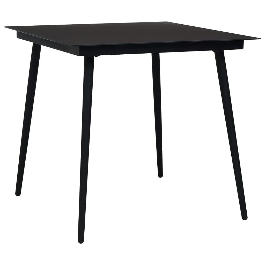 vidaXL Powder-Coated Steel and Glass Patio Dining Table in Black, Weather-Resistant with Significant Durability – Ideal for Garden, Patio, Dining Room.