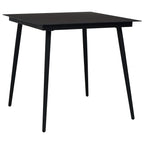vidaXL Powder-Coated Steel and Glass Patio Dining Table in Black, Weather-Resistant with Significant Durability – Ideal for Garden, Patio, Dining Room.