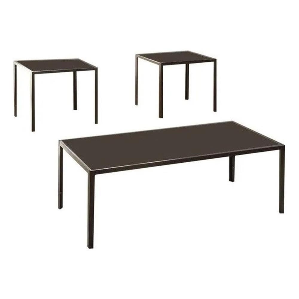 Coaster Home Furnishings Brock Rectangular Glass Top Coffee Table Set Black