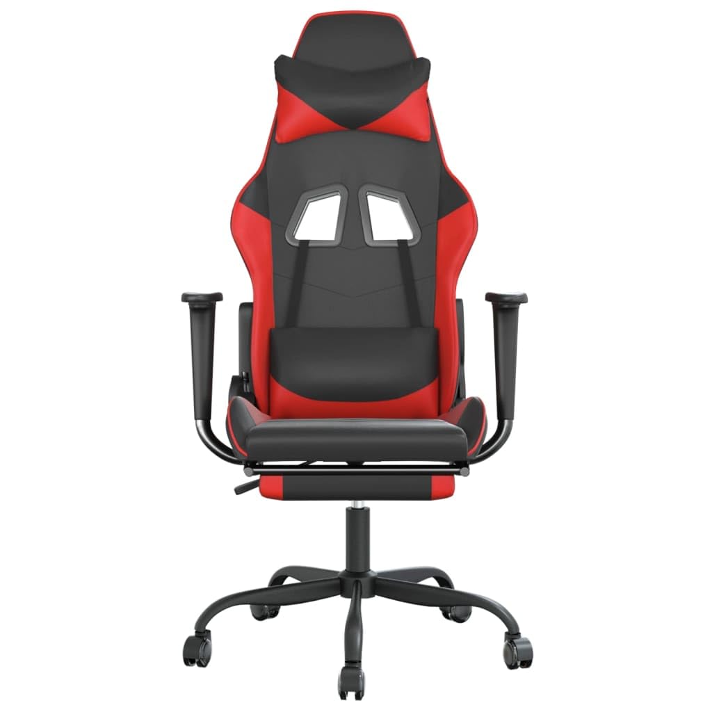 vidaXL Adjustable Gaming Chair with Footrest – Faux Leather, Black & Red, Modern Design, Comfortable Foam Filling