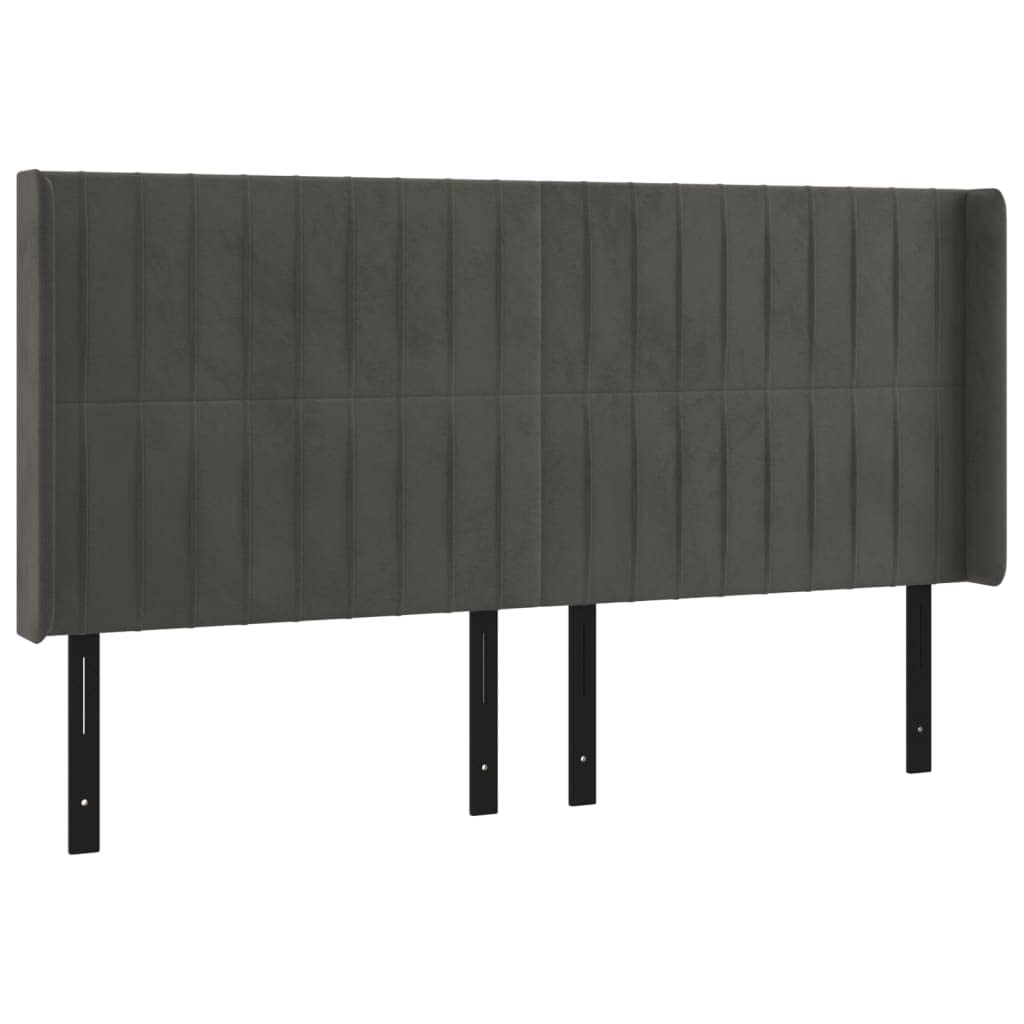 Vidaxl Headboard With Ears Home Indoor Bed Accessory Bedroom Upholstered Headboard Bed Header Furniture Dark Gray 72"X6.3"X46.5"/50.4" Velvet