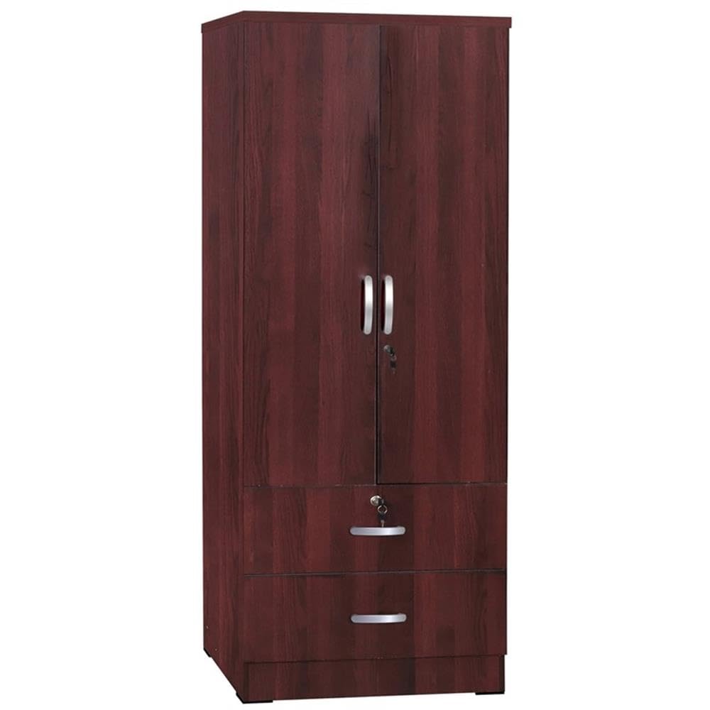 Better Home Products Grace Wood 2-Door Wardrobe Armoire with 2-Drawers Mahogany