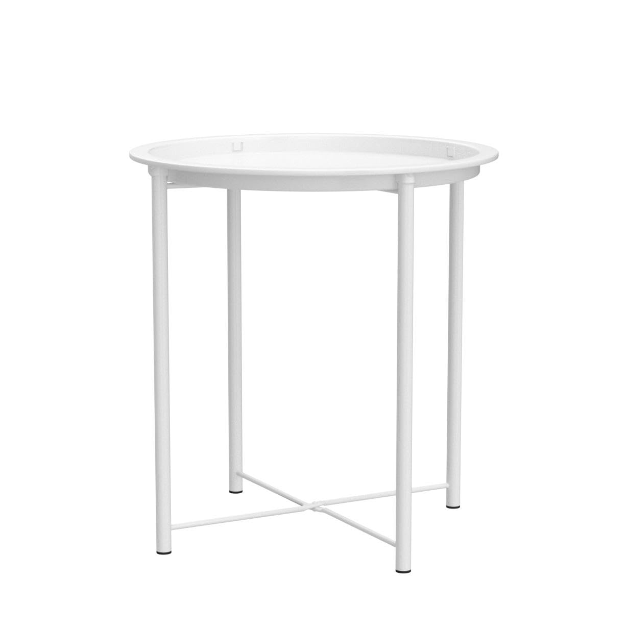 Vecelo Side/End Table, Folding Round Metal Anti-Rust And Waterproof Outdoor Or Indoor Tray For Living Room Bedroom Balcony And Office, 2 Pcs, Grey