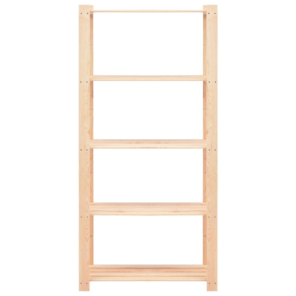 Vidaxl Beige 5-Tier Storage Racks, 2 Pcs, Solid Pinewood, 31.5&quot;X15&quot;X66.9&quot; With 551.2 Lb Maximum Loading Capacity