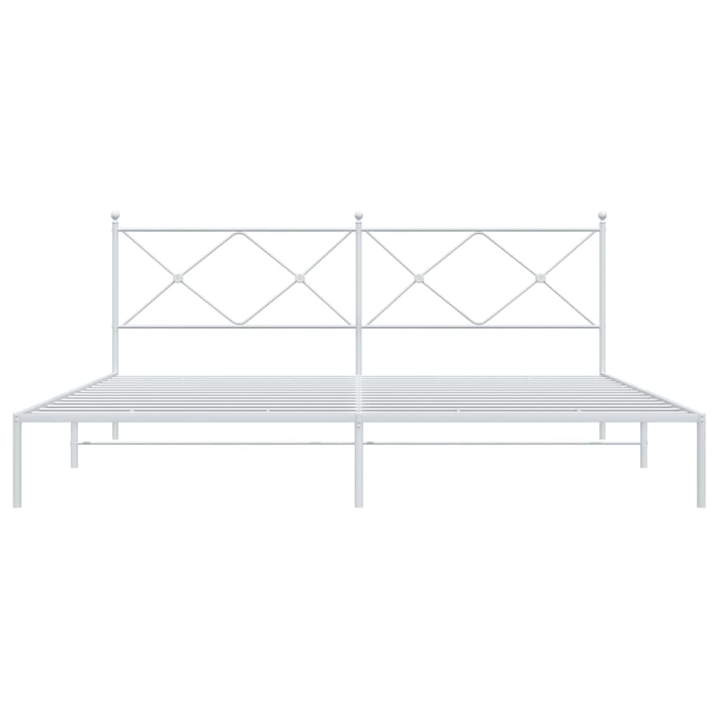 vidaXL Modern King Metal Bed Frame with Headboard - Steel Construction, White, 76&quot;x79.9&quot; - Bedroom Furniture for Enhanced Mattress Support