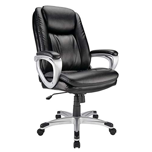 Realspace   Tresswell Bonded Leather High-Back Chair, Black/Silver
