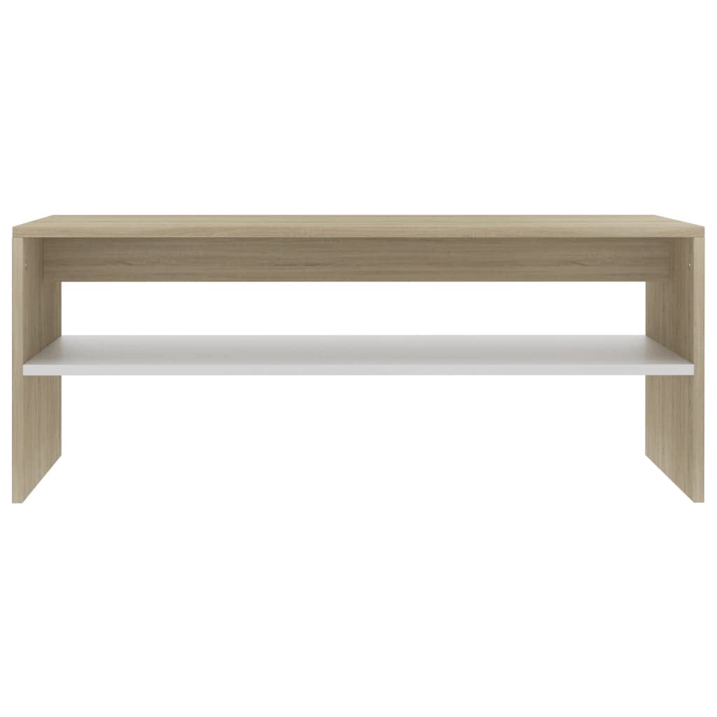 vidaXL Coffee Table with Shelf - Elegantly Designed Living Room Centerpiece - Constructed from Resistant Engineered Wood - Multifunctional White and Sonoma Oak Coffee Table.