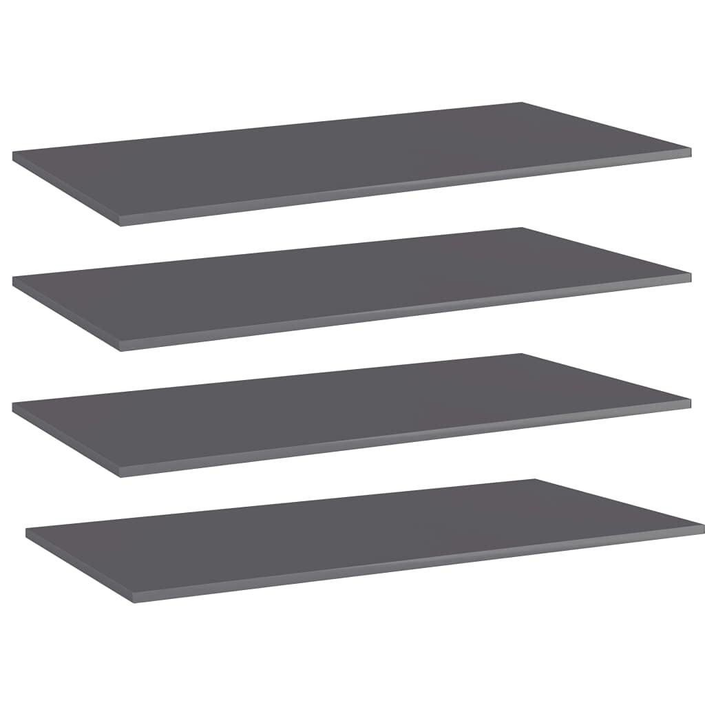 vidaXL Bookshelf Boards - Set of 4, High Gloss Gray, Engineered Wood, 39.4x19.7x0.6