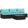 vidaXL Patio Lounge Set - 4 Piece Black Poly Rattan Outdoor Furniture with Aqua Cushions - Includes Coffee Table