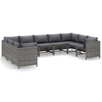 vidaXL Patio Lounge Set 9 Piece, Sectional Sofa for Outdoor, Patio Furniture with Cushions, Corner Sofa, Farmhouse Modern Style, Poly Rattan Gray