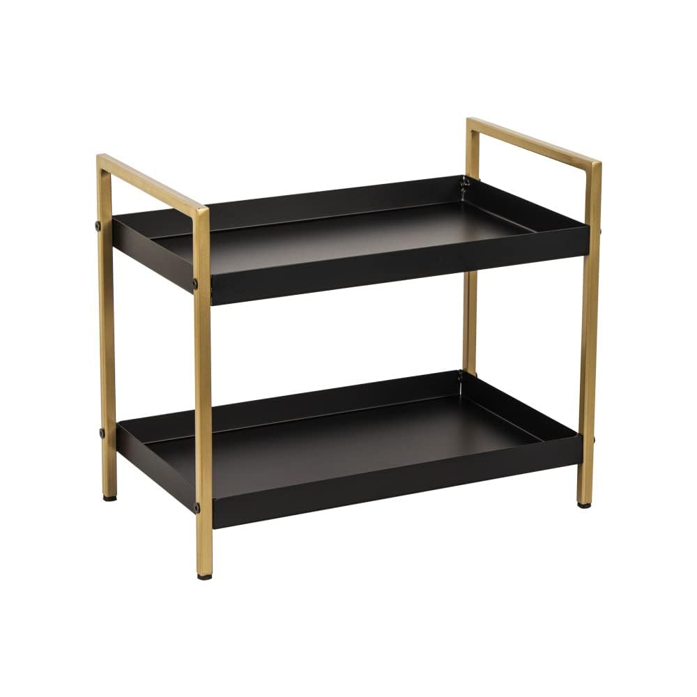 Decoworld || 2Tier Metal Storage Shelf, Black And Gold, Counter Organiser For Kitchen, Bathroom, Office