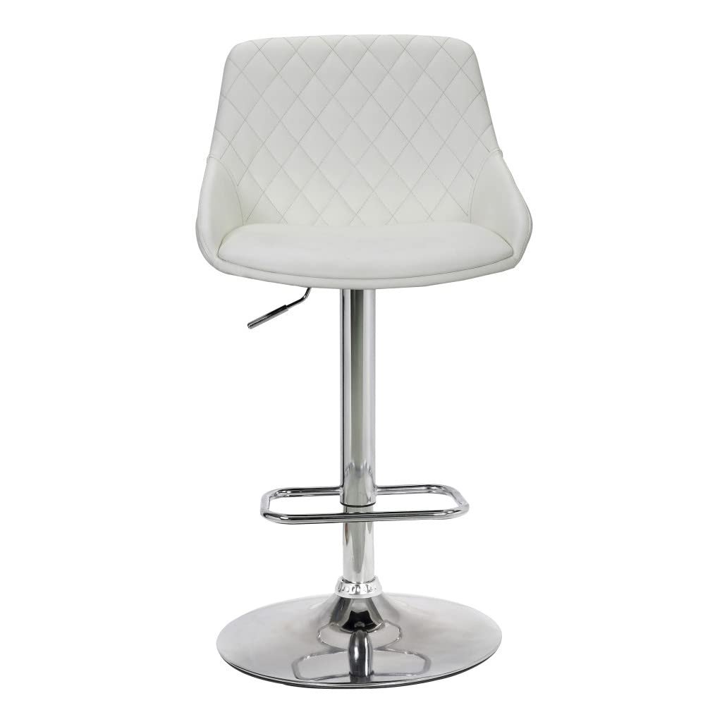 HomeRoots Chrome,Faux Leather,Plywood White Faux Leather and Chrome Back Tufted Adjustable Bar Stool