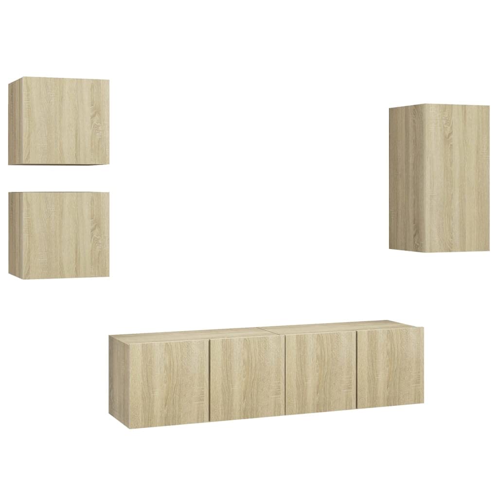 vidaXL TV Cabinet Set 5 Piece Home Indoor Hanging Wall-Mounted Stereo Plasma HiFi Cabinet TV Stand Unit Furniture Sonoma Oak Engineered Wood