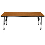 Flash Furniture Mobile 26"W x 60"L Rectangular Wave Collaborative Oak Thermal Laminate Activity Table - Height Adjustable Short Legs