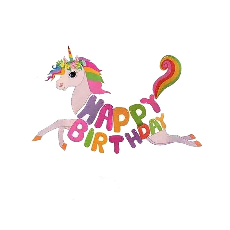 NEEYATI Unicorn Theme Birthday Banner for Kids | Glitter Multicolor Decoration for Girls Birthday Party