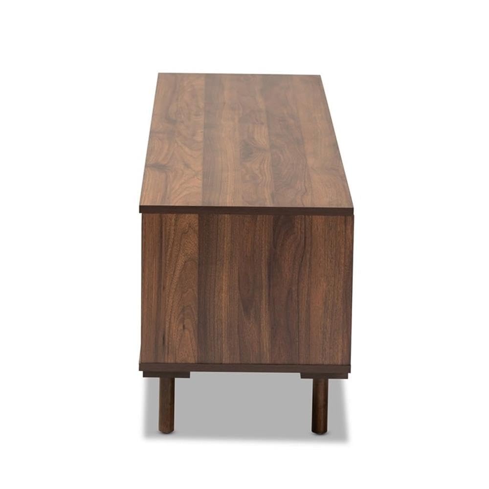 Baxton Studio Meike Mid-Century Modern Two-Tone Walnut Brown and White Finished Wood TV Stand