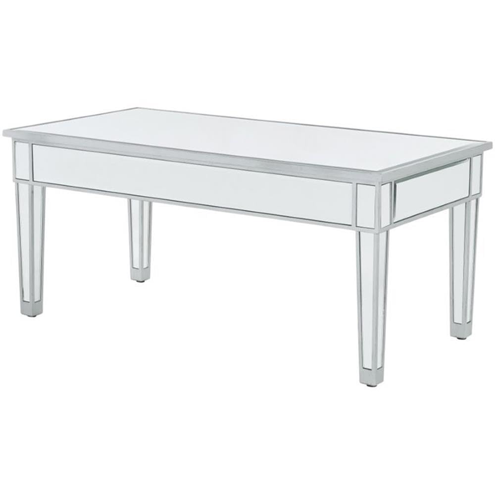 Elegant Decor Reflexion 40&quot; Modern Mirrored Coffee Table in Antique Silver