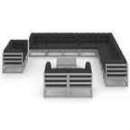 vidaXL Solid Pinewood Patio Lounge Set 14 Piece with Cushions Outdoor Garden Terrace Yard Furniture Wooden Lounge Sofa Set Seat Seating Gray