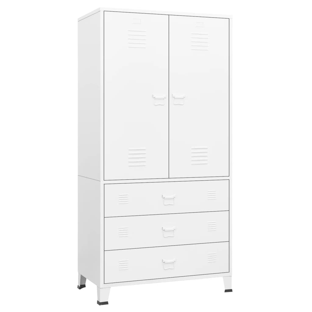 vidaXL Metal Wardrobe, White, Industrial Style, 2 Shelves and 1 Hanger, Easy Cleaning, Ample Storage Space, 35.4&quot;x19.7&quot;x70.9&quot;, for Home Organization