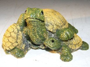 Bonsai Boy 's Miniature Turtle Figurine Three Turtles - One climbing on Back
