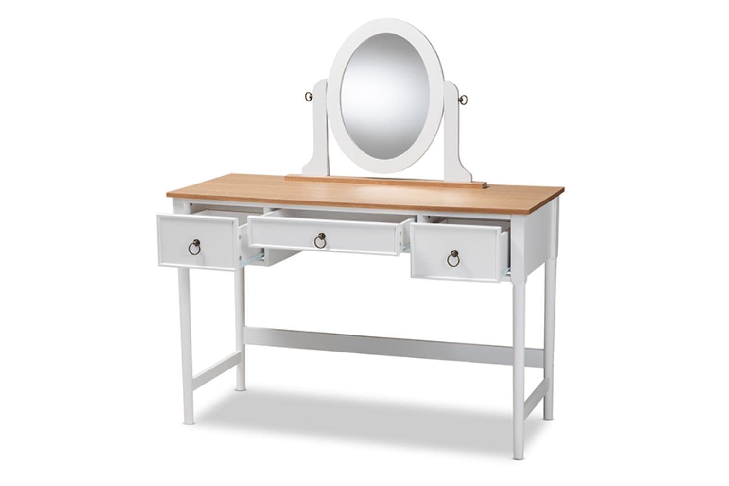 Baxton Studio Sylvie Classic and Traditional White 3-Drawer Wood Vanity Table with Mirror