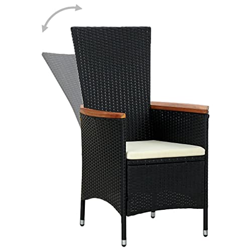 7 Piece Patio Dining Set Poly Rattan Acacia Wood Black