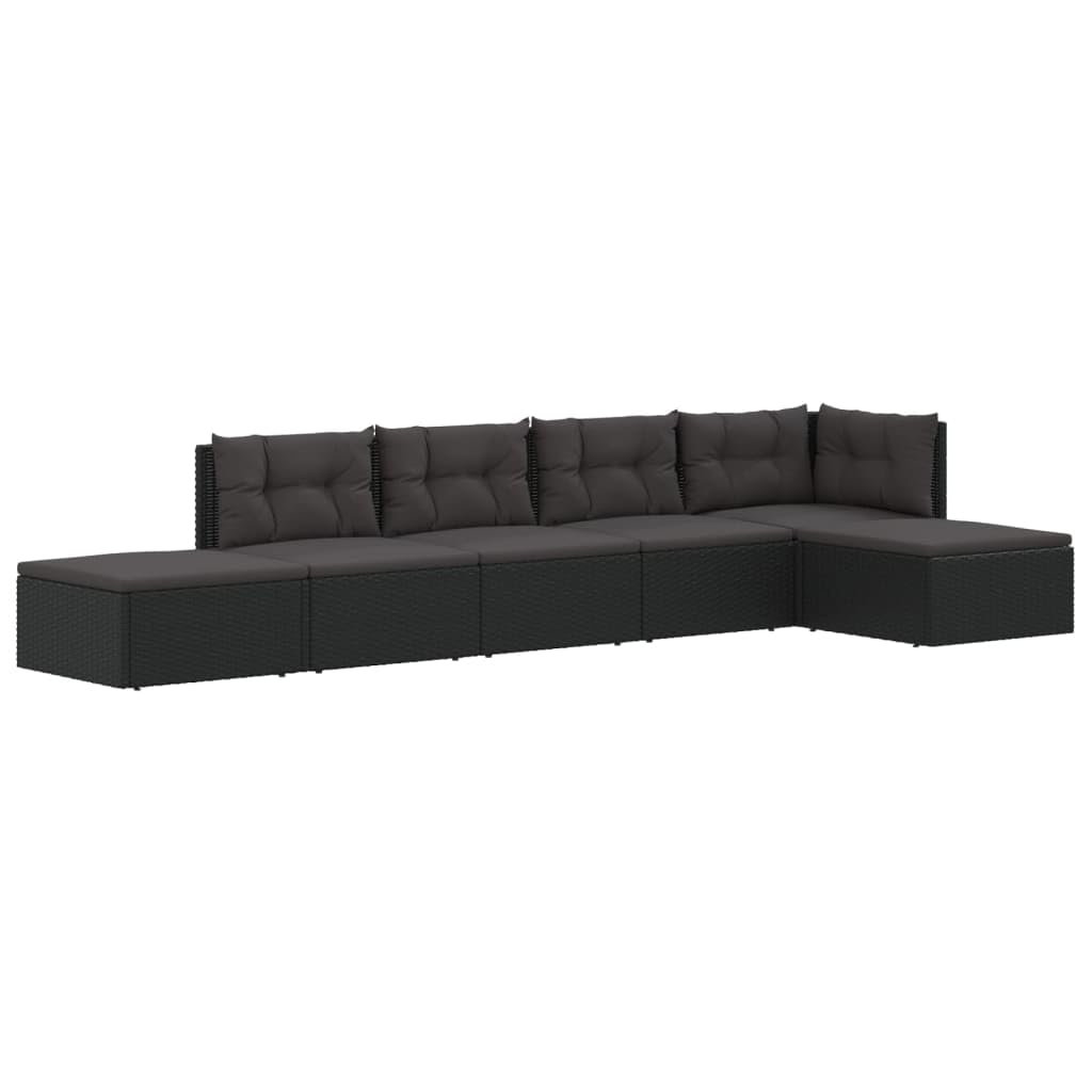vidaXL Modern Lounge Set with Adjustable Seats - 6 Piece Black Poly Rattan Outdoor Patio Set with Cushions - Weather-Resistant, Easy-to-Clean and Durable