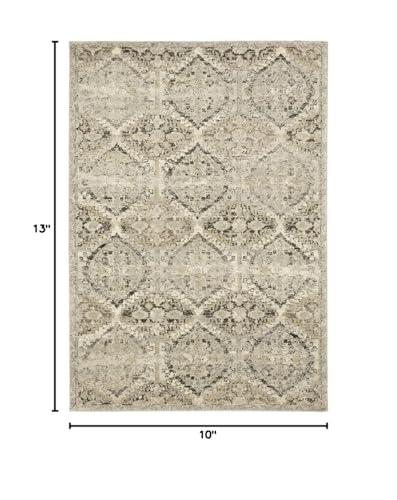HomeRoots Polypropylene 10’ x 13’ Ivory and Gray Floral Trellis Indoor Area Rug