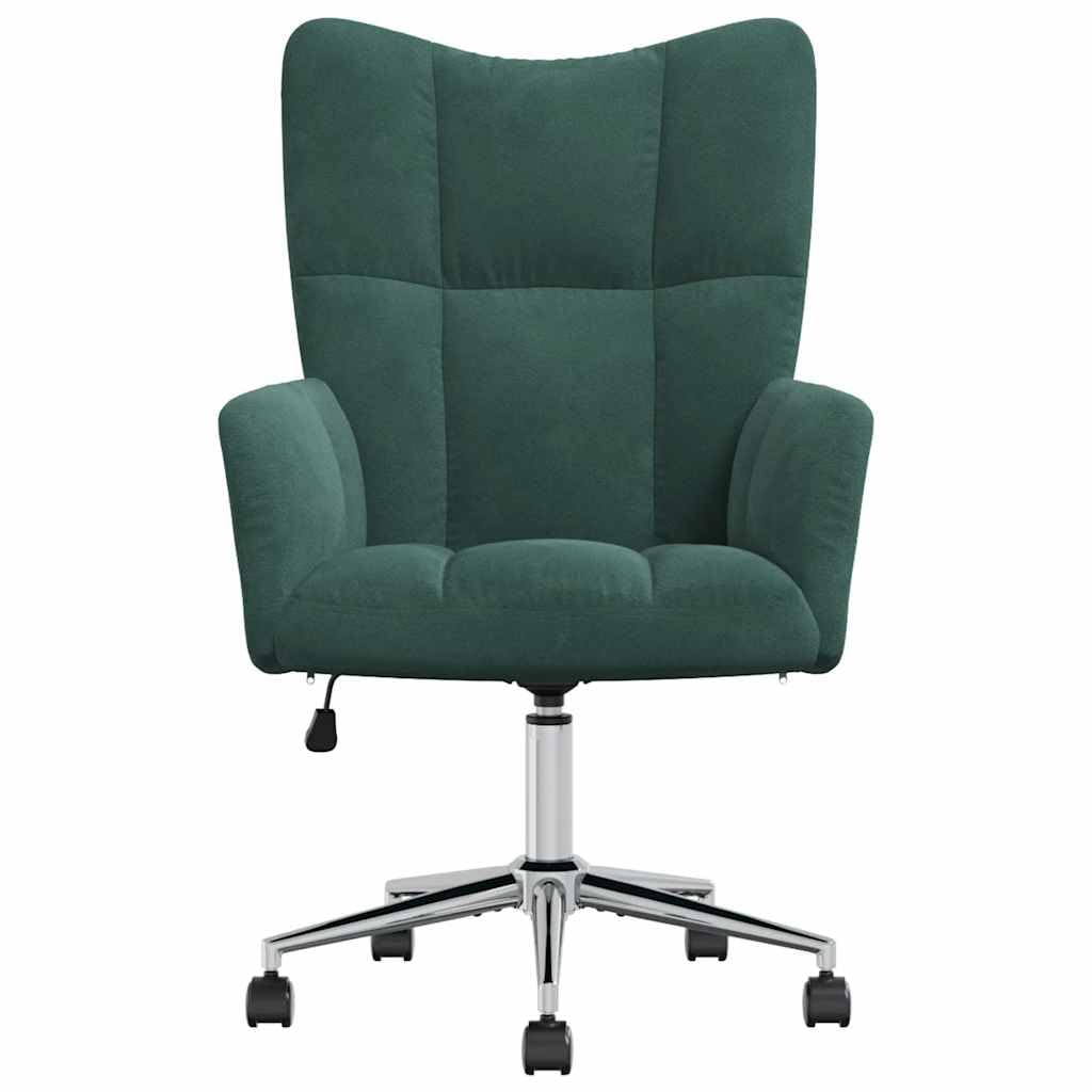 vidaXL Recliner Chair with Wheels Rotatable Height Adjustable TV Chair Upholstered Chair Relaxing Chair Wing Chair Living Room Dark Green Velvet, 328163