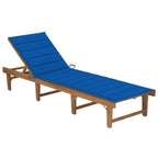 vidaXL Sun Lounger Folding Lounge Bed with Royal Blue Cushion - Solid Wood Acacia Recliner for Outdoor, Garden, Patio & Deck - Adjustable Backrest, Weather-Resistant
